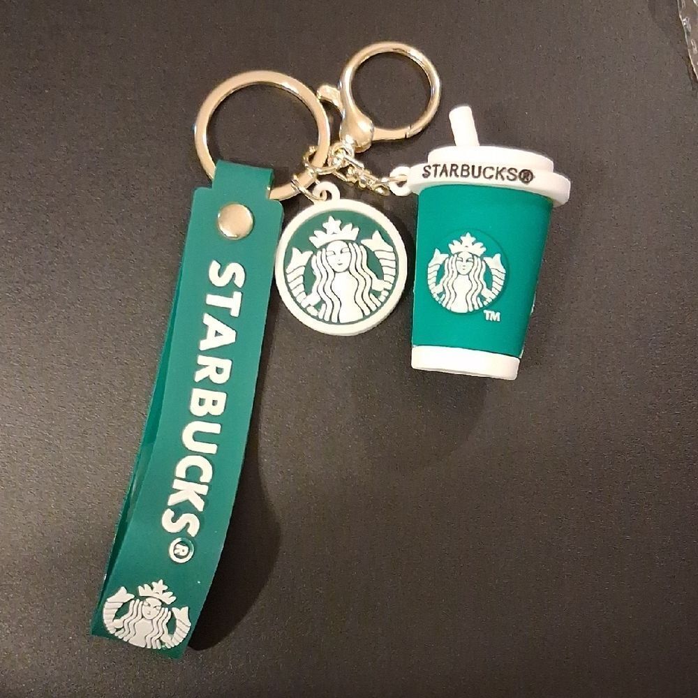 Starbucks Green and White Cup Charm Keychain with Logo Strap New